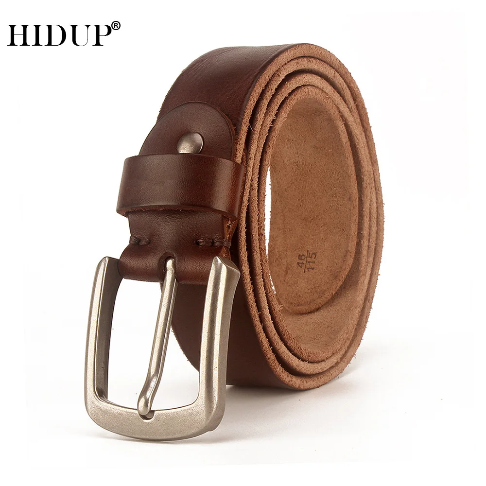 HIDUP Mens Top Quality Cowskin Retro Pin Buckle Belts Design Cowhide Leather Belt Adjustable Men Accessories for 10 Years NWJ897