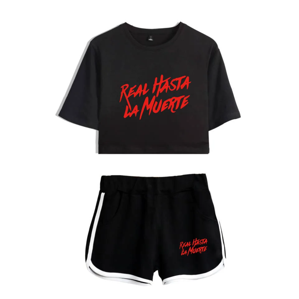 Rapper Anuel AA Real Hasta La Muerte Summer Women\'s Sets Crop Top Shorts Two Piece Outfits Casual Ladies Tracksuit Sportwear