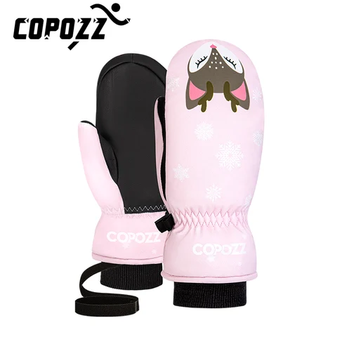Детские лыжные перчатки COPOZZ 3M Thinsulate, зимние теплые перчатки с защитой пальцев, милые водонепроницаемые ультралегкие перчатки для сноуборда с мультяшным рисунком