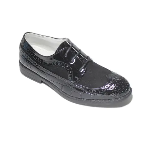 Classic Boys Formal Shoes Black Patent Leather Anti-slip Wedding Prom Communion Party Smart Suede Shoes Kids Lace Up Brogue