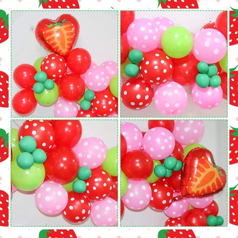 105pcs Strawberry Foil Party Balloons Arch Garland Baby Shower for Summer Theme Party Berry First Birthday Summer Fruit Party