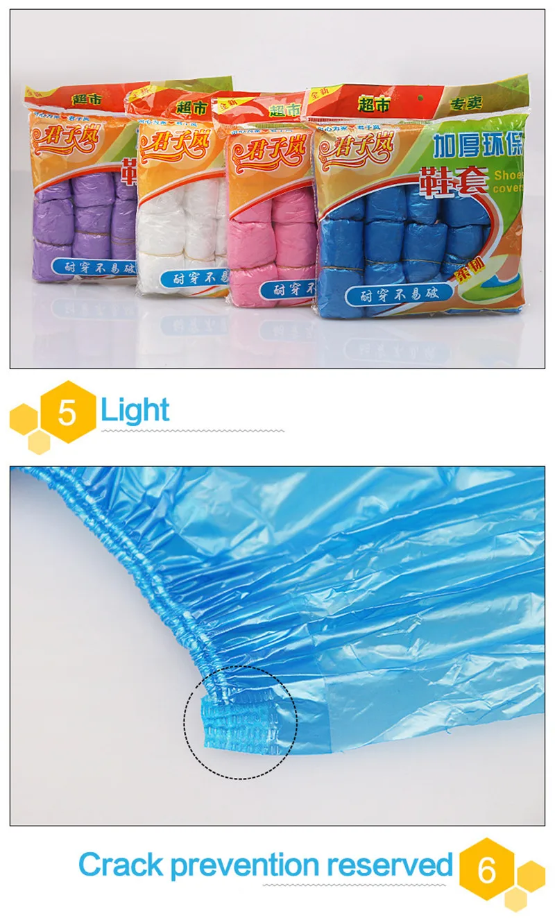 1 Packung/100 Stück Einweg-Regenschuhüberzüge für den Außenbereich, wasserdichte Stiefelüberzüge, dicke Kunststoff-Überschuhe, mehrfarbig, optional, rutschfest – Detail 5