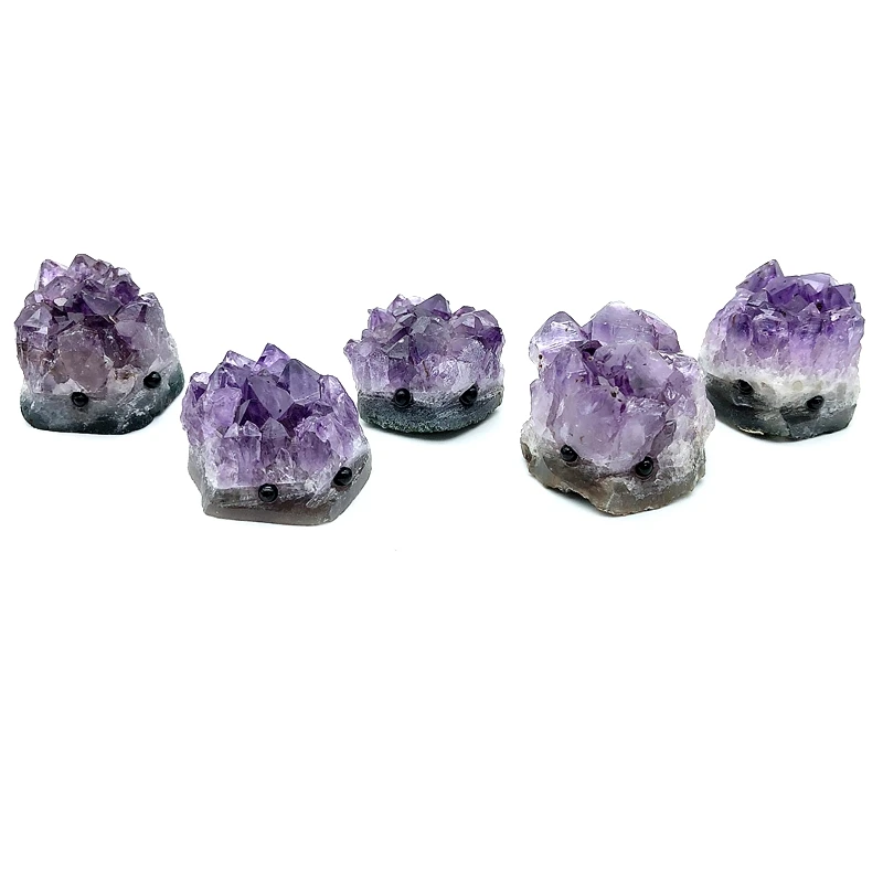 1PC Natural Amethyst Quartz Crystal Gemstone Hedgehog Reiki Healing Chakra Hand Carved Rough Natural Stones and Minerals