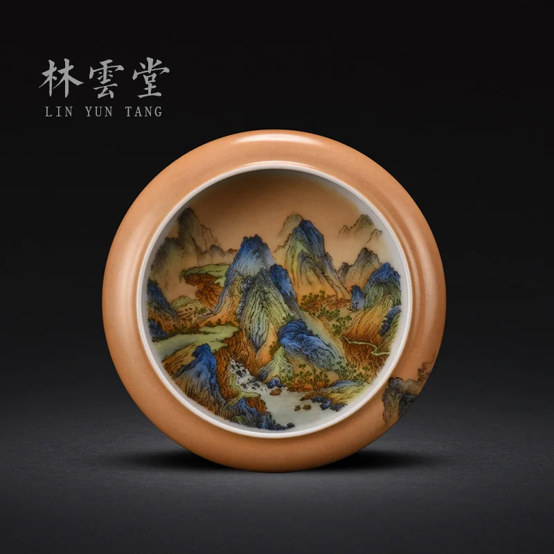 painting of mountains and rivers enamel colored pen licking pen inkstone Jingdezhen hand-made ceramic study decoration