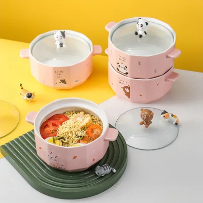 Creative Ceramic Bowl Cute Ramen Instant Noodle Instant Bowl Cup Kawaii Japanese Kids Lunch Bento Box With Tableware Container