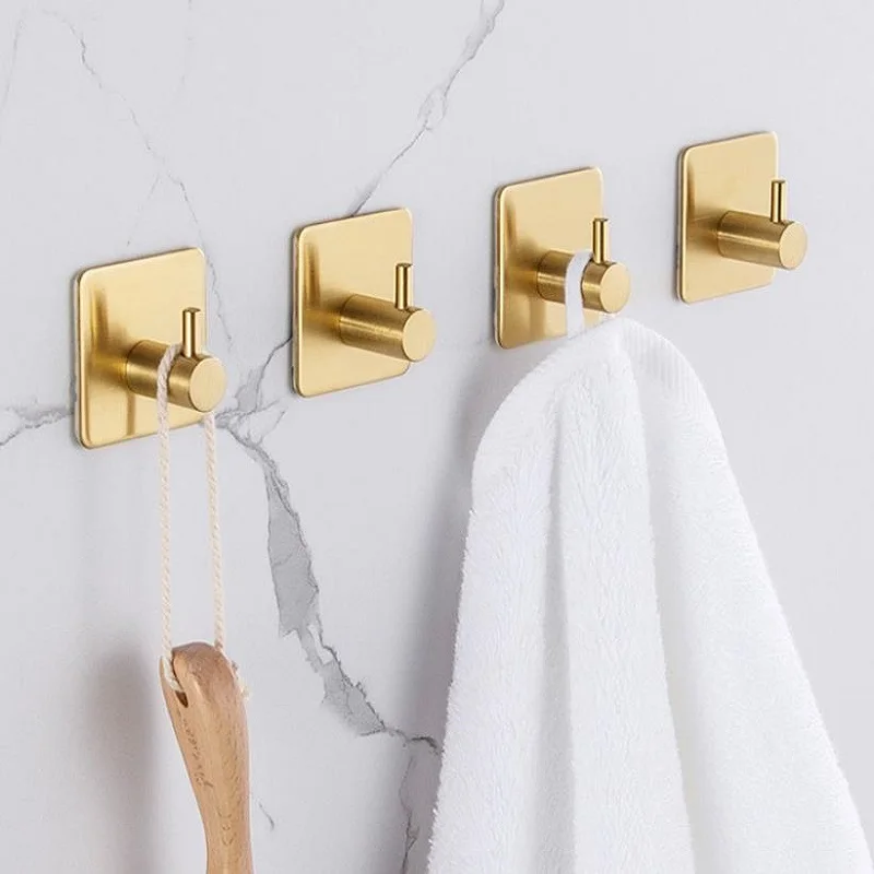 Gold Wall Mount towel Hook Door Clothes Coat Hat Hanger Hook Towel Clothes Robe Rack 3M Sticker Adhesive 4PCS