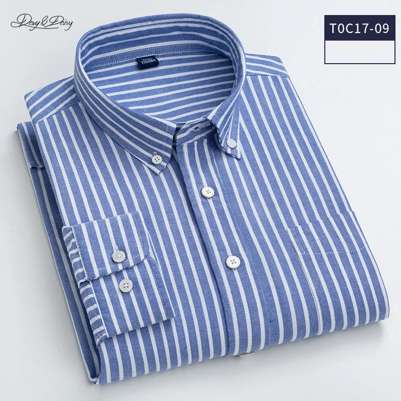 2021 New Men Shirt 100% Cotton Oxford Long Sleeve Casual Business Plaid Cloth Turn-down Collar Spring Autumn DA453