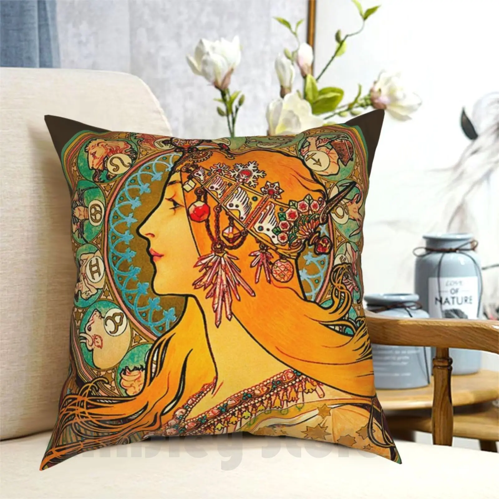 Hd Zodiac , ( 1896 )-Alphonse Mucha Pillow Case Printed Home Soft DIY Pillow Cover Mucha Alphonse Mucha Zodiac Mucha Zodiac