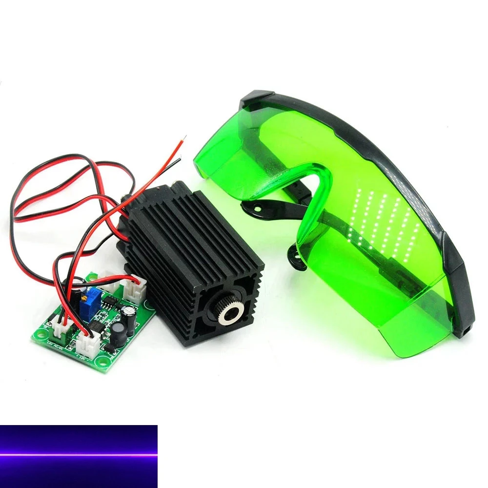 Powerful Adjustable Line Beam 405nm 100mW Violet/Blue Laser Diode Module w/ 405nm 450nm Portection Goggles