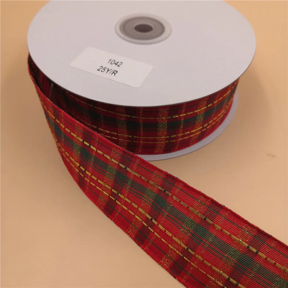 

38MM 25yards Wired Edge Red Green Scottish Checked Plaid Ribbon for Festival Christmas Decoration New Year Gift Wrapping N1042