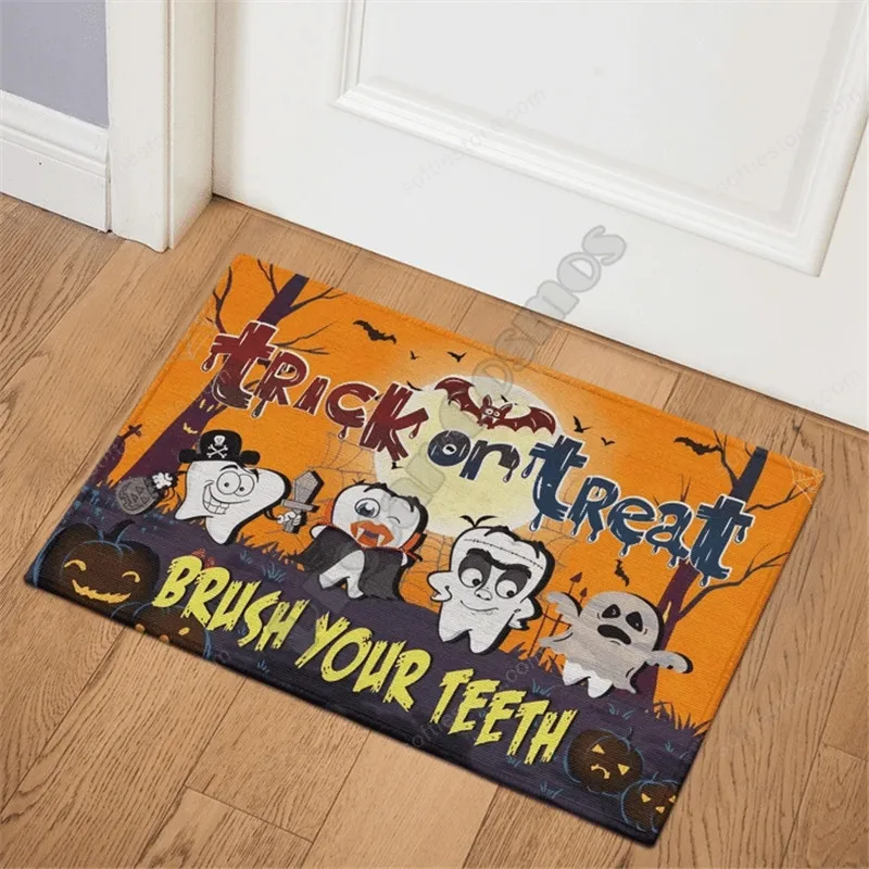 TRICK OR TREAT BRUSH YOUR TEETH HALLOWEEN DOOR MAT 3D Printied Indoor Doormat Non Slip Door Floor Decor Porch Doormat