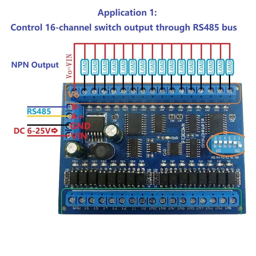 DC 12V 24V 16 Input 16 Output RS485 Remote Control Switch PLC IO Expansion Board 03 06 16 Modbus RTU Module