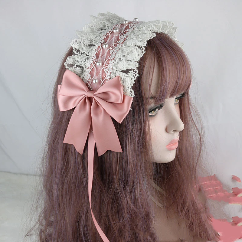 Cosplay anime lolita kawaii orelhas de gato laço arco faixa de cabelo kc anime bonito menina maid headdress acessórios de cabelo cabeça envoltório