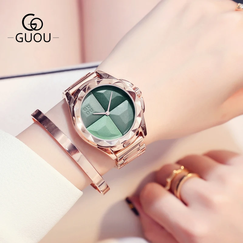 GUOU Watches Women Top Luxury Ladies Watch Blush Paragraph Tide Quartz Watch Fashion Trend Stainless Steel Women Watch saat