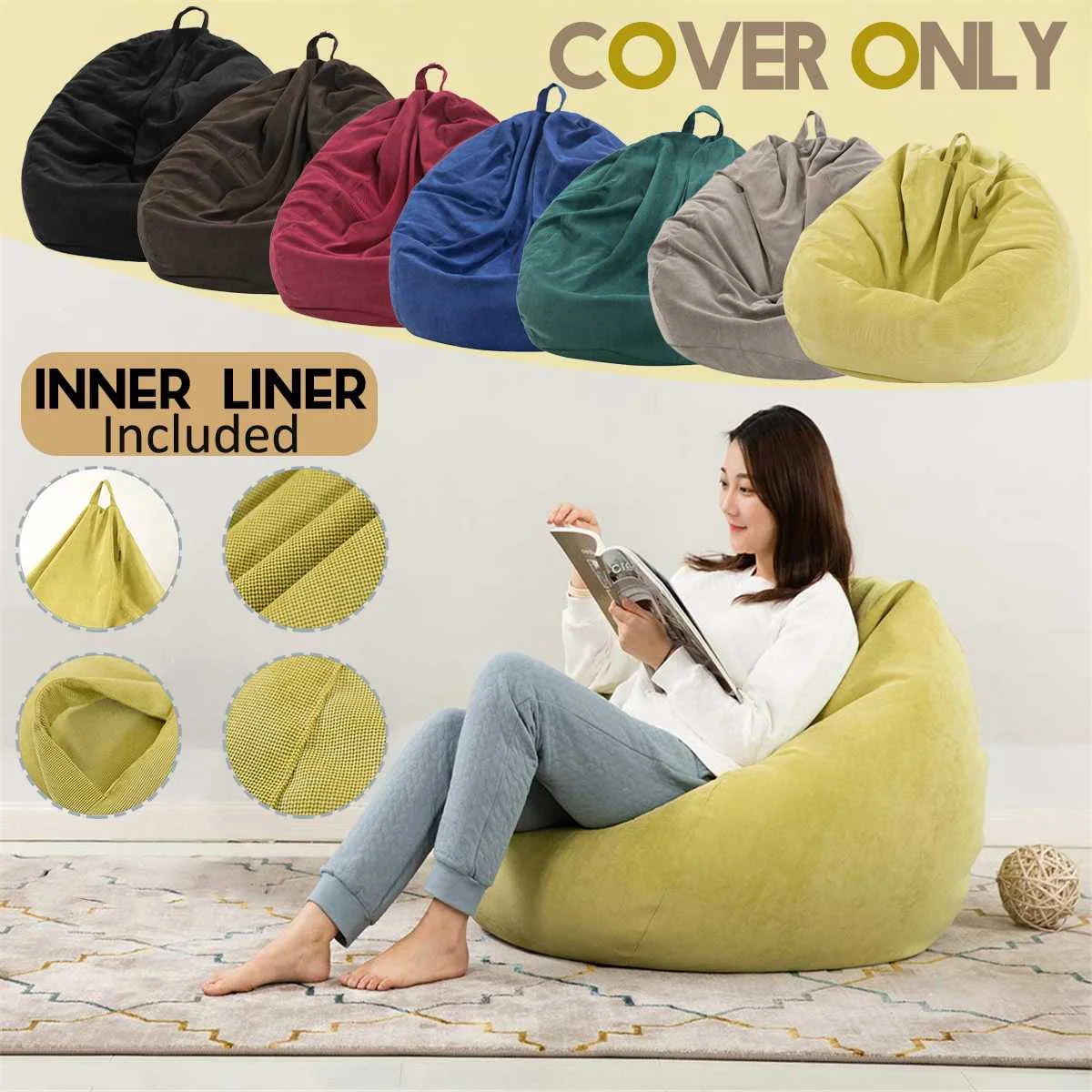 70x80cm Lazy Sofas Cover Chairs Cover with Inner Liner Warm Corduroy Lounger Seat Bean Bag Pouf Puff Couch Tatami Living Room