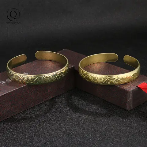 Retro Mässing Plommon Bossom Mönster Armband Klassiskt Ren Koppar Öppet Armband Antik Damarmband Dekor Alla Hjärtans Dag Gåvor 6 best sales mässingsarmband - №4