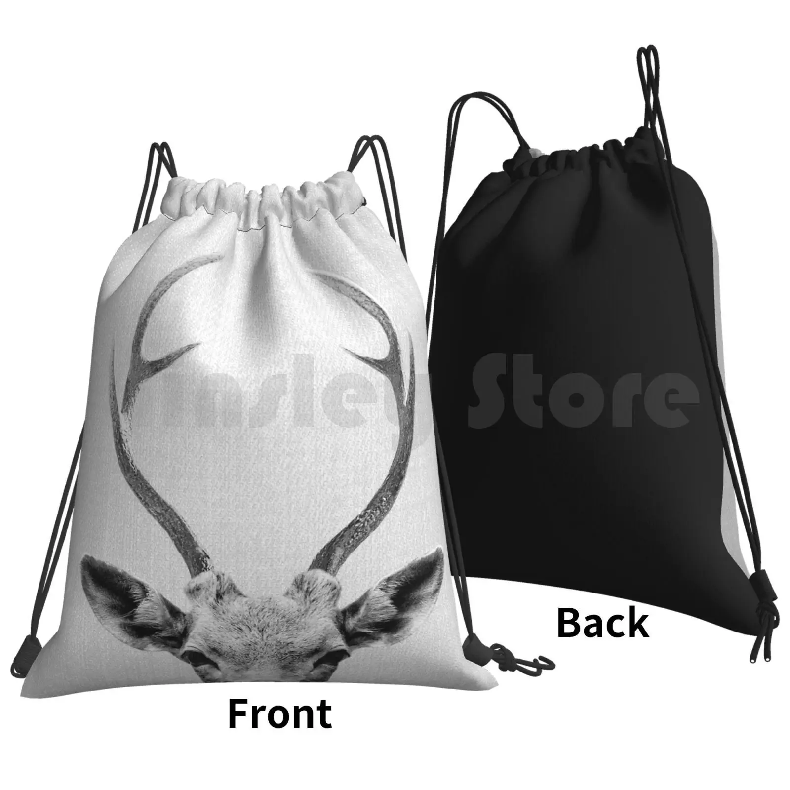 Mochila Deer-Black & White con cordón, bolsa para montar en el gimnasio, escalada, ciervo, animales, Peekaboo, negro, blanco, naturaleza, Vida Salvaje