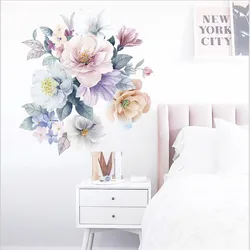 1PCS New Literary Pink Blue Flowers Wall Stickers For Kids Bedroom Bedside Porch Wall Beautification Decorative 30*90CM