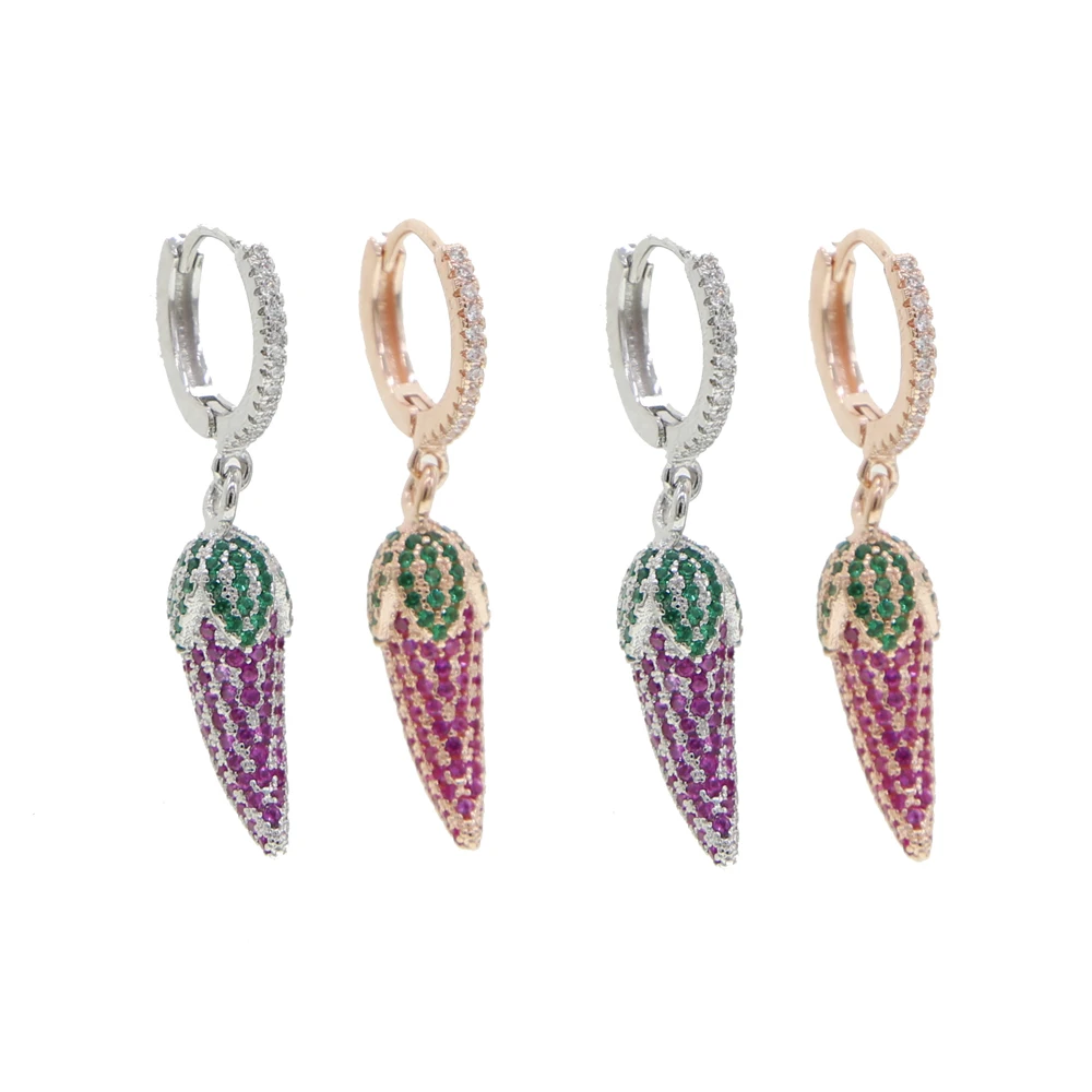 Imagen 3: 2025 novedad de verano diseño verde rojo Cz pimienta chile Charm pendientes colgantes para mujeres lindas niñas verduras berenjena joyería de moda
