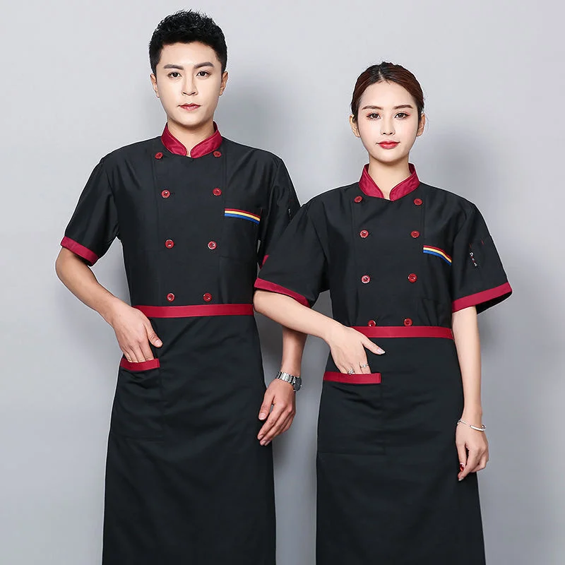 

Summer Men's Work Clothes Chef Uniform Costume Breathable Food Service Top Short Sleeve Restaurant Kitchen Man Shirt Clothing