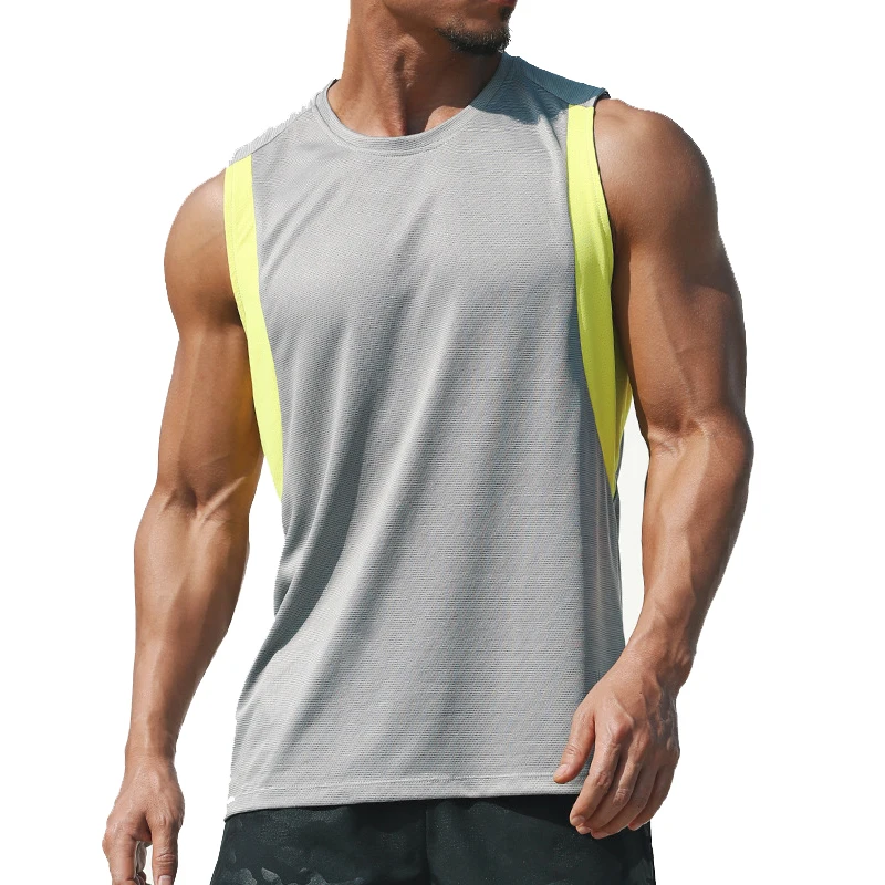 Newest Men Running Vest Polyester Workout T-shirt Quick Dry Sports Tank Tops Men Solid Loose Tees  Bodybuilding Vest M-XXXL