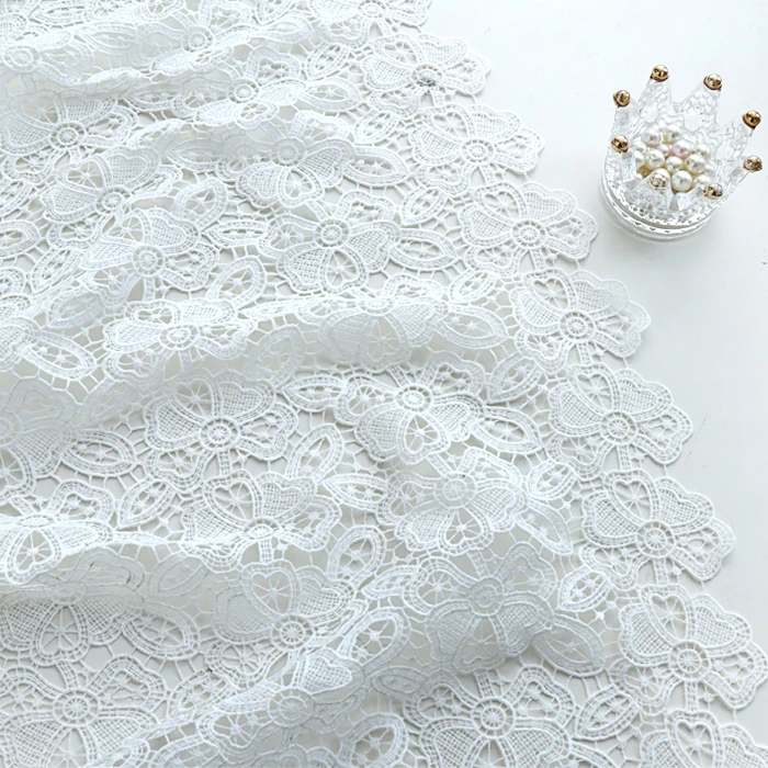 

125Cm Wide White Milk Silk Water-Soluble Lace Embroidery Leaf Fabric Clothing Cheongsam Dress Accessories