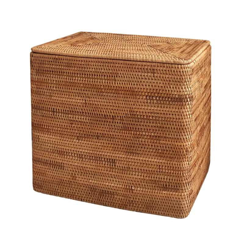 

Woven Laundry Basket Hand-Woven Rattan Large Clothing Sundry Books with Cover Primary Color Storage Basket Home Supplies