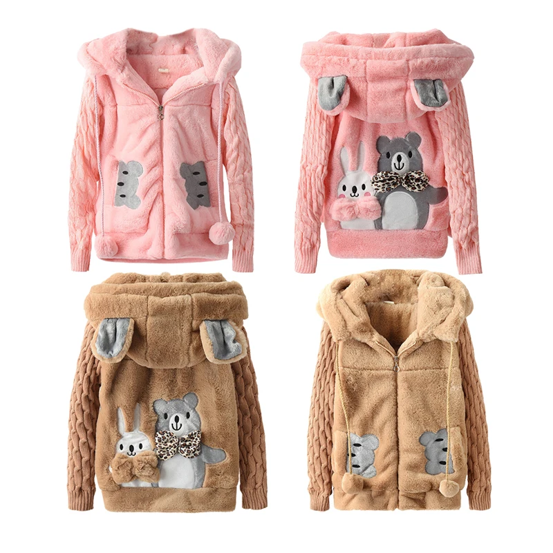 Girls Hooded Jackets Woolen Coats 2023 Winter Kids Outerwear Girl Warm Thick Zip Jacket Children Clothing For Coats Outerwear