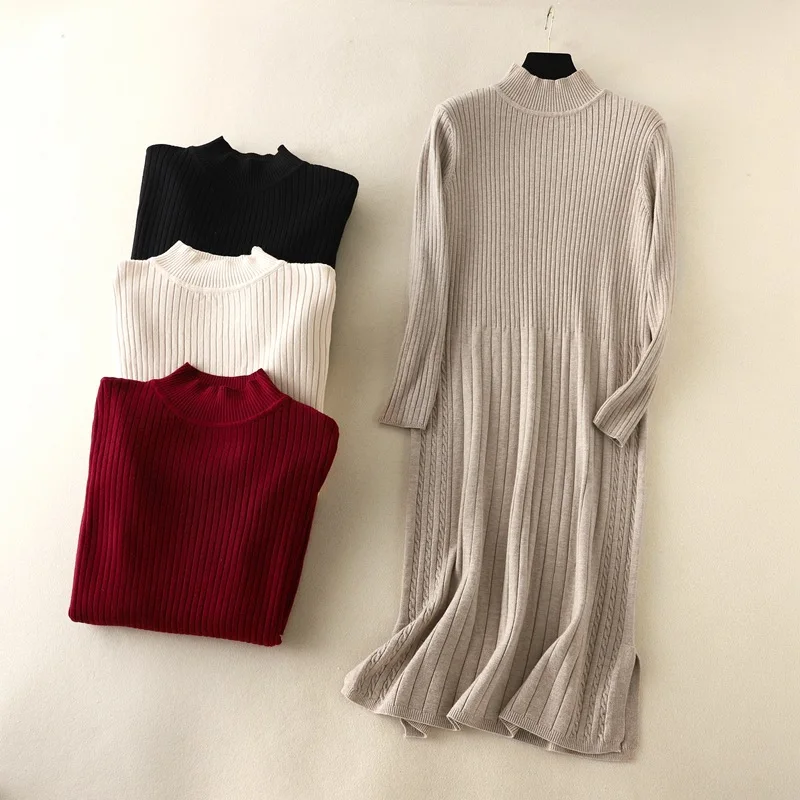 Autumn Winter long thick straight Sweater dress women solid loose pure solor Thick dress Female oversize knit dress Long sleeve