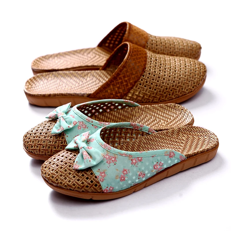 4 Colors Women Summer Linen EVA Anti-Slip Flat Slipper Indoor Home Cozy Open Toe Scuffs Slippers Beach Shoes