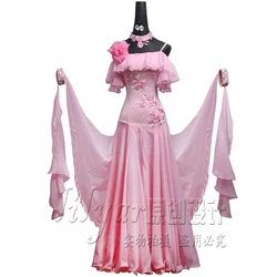 Ballroom Dance Dress Standard Skirt Competition Dress Costumes Performing Dresse Customize Adult Children Pink Embroidered Kids