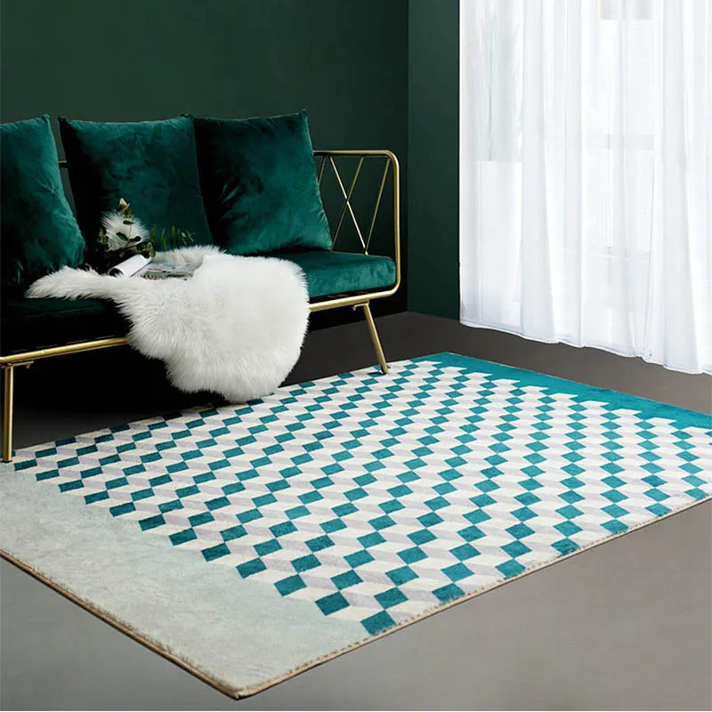 

Blue Geometric Plaid Carpet Nordic Checkerboard Living Room Sofa Area Rugs Tapete Household Bedroom Carpet Non-Slip Floor Mat