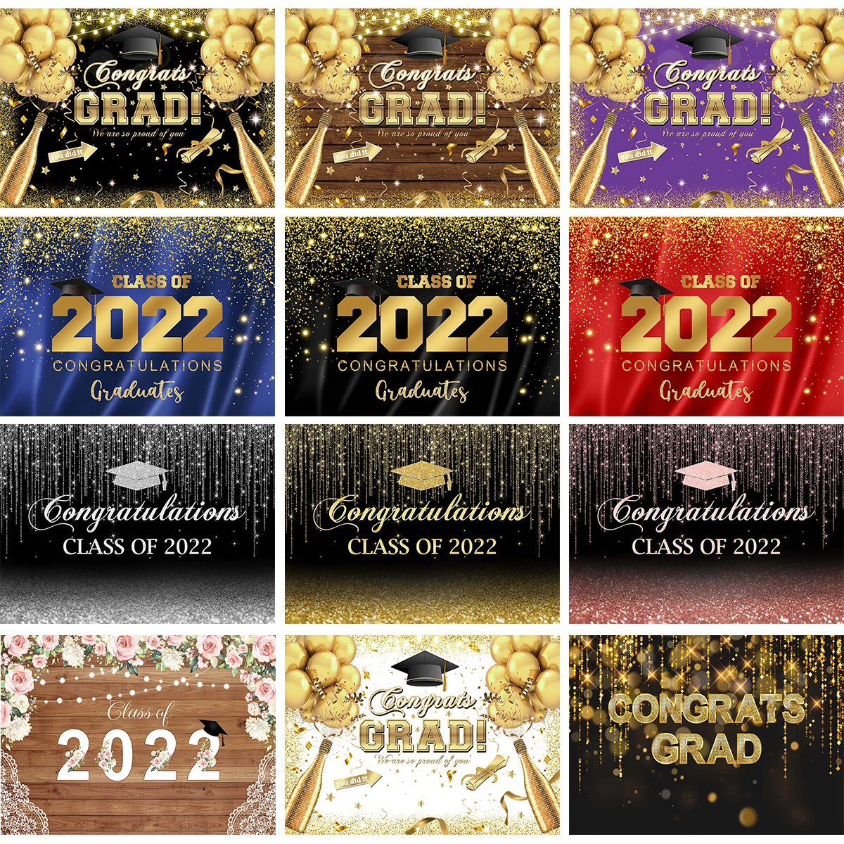 

Class of 2022 Graduation Ceremony Photography Backdrop Party Banner Floral Golden Balloons Toys Celebrate Beer Banner Background