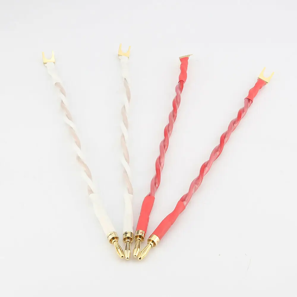 

High Quality 4pcs Speaker Bridge/Jumper Audio Cable, Canare 4S12F (2.8mm²x4), Banana to Spade(Y) Terminals