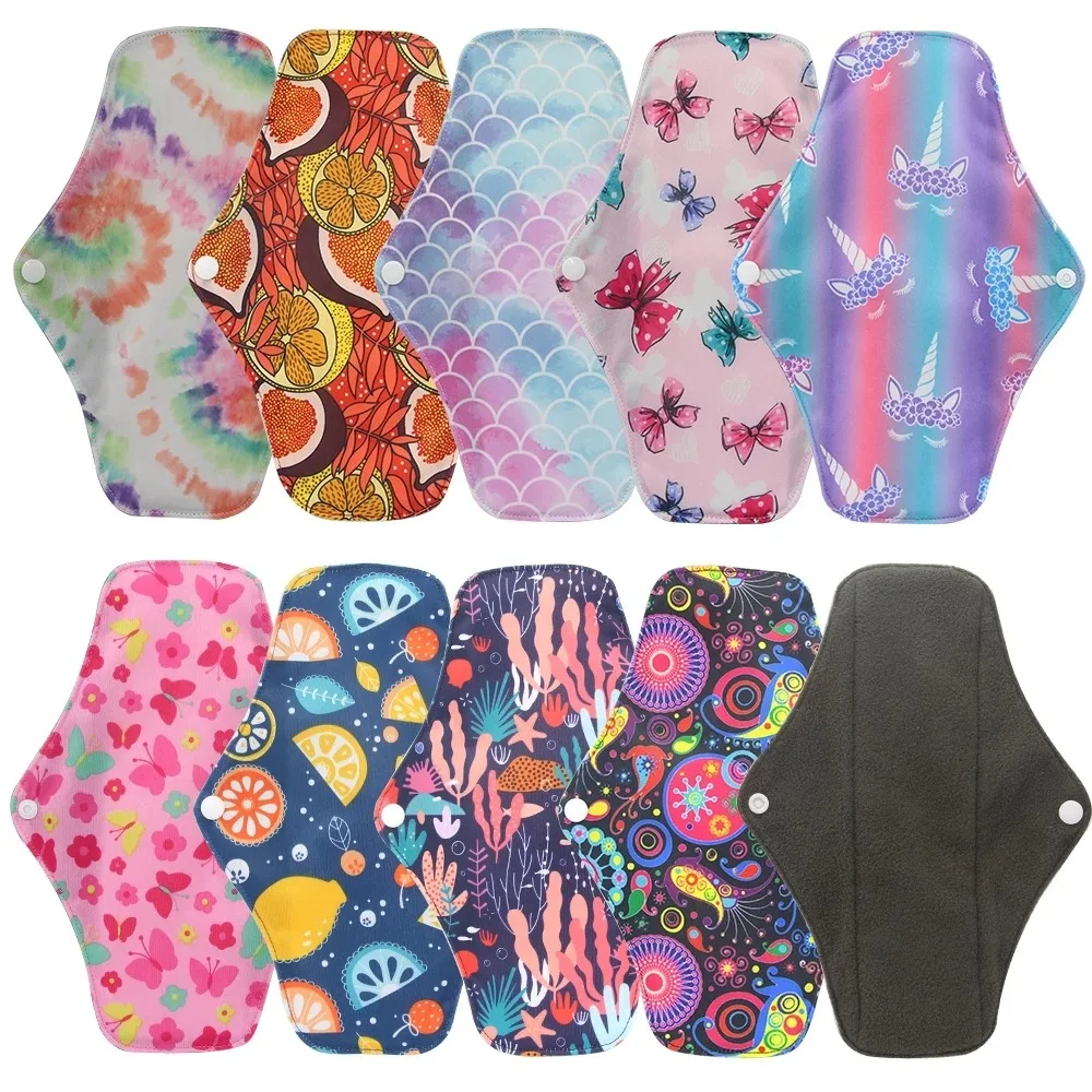 Feminine Menstrual Pads Washable Bamboo Charcoal Panty Liner Cloth Sanitary Napkin Leak-proof Reusable Period Pads Regular Flow