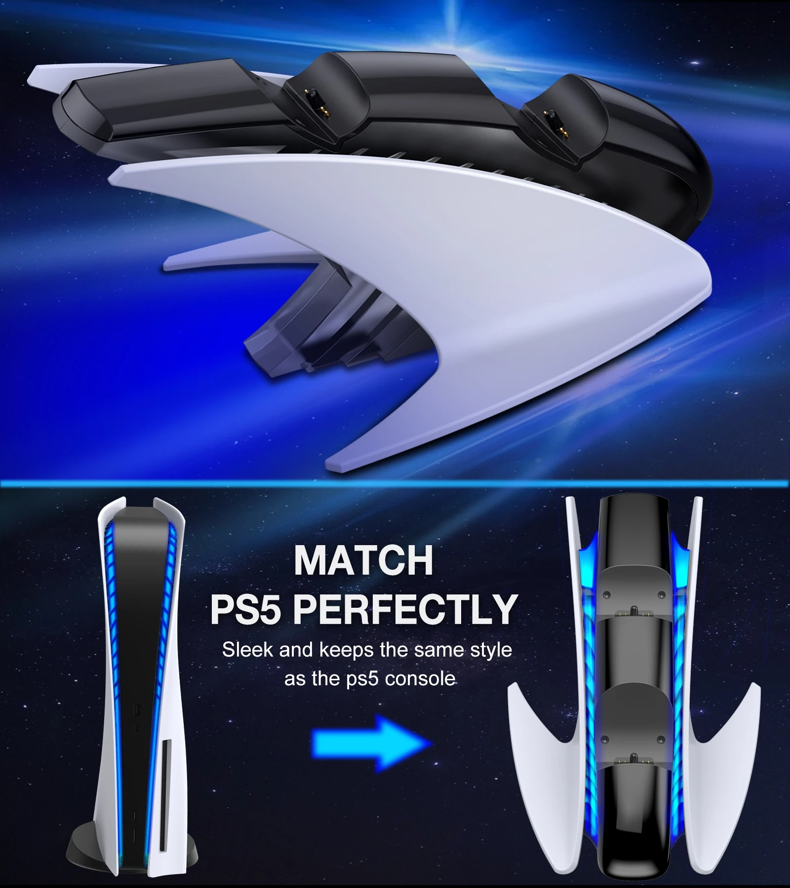 شاحن مزدوج سريع لوحدة تحكم PS5 5 فولت/3A Type-C محطة شحن مهد لملحقات عصا التحكم بلاي ستيشن 5
