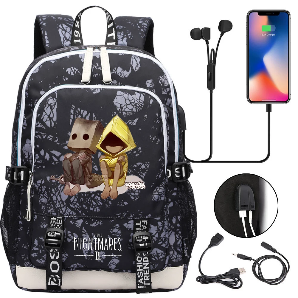 Game Little Nightmares 2 Backpack Men Women USB Charging Laptop Travel Backpack Boy Girl Teenager School Backpack Casual Mochila