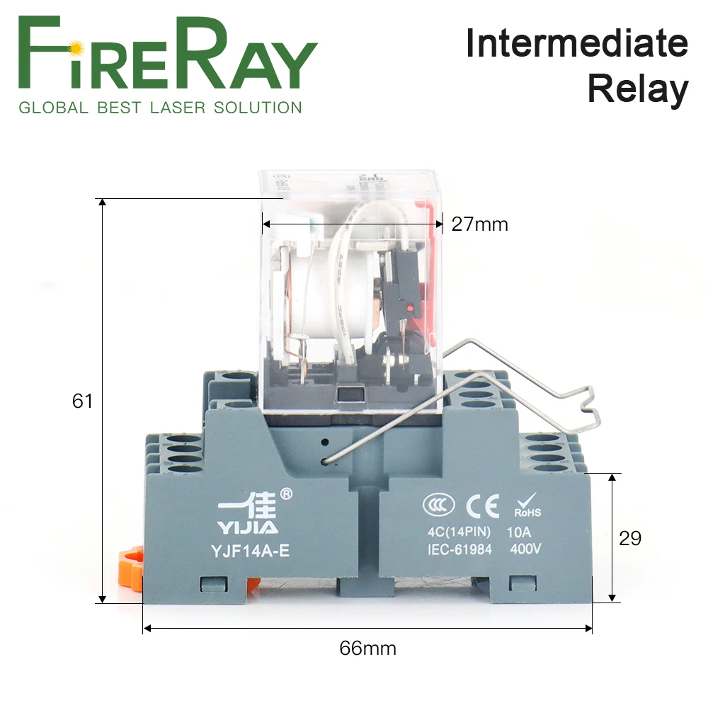 FireRay Mini Intermediate Relay Base 14Pin YJF14A-E DC Thick Copper Tape 4 Groups for Co2 Laser Cutting and Engraving Machine