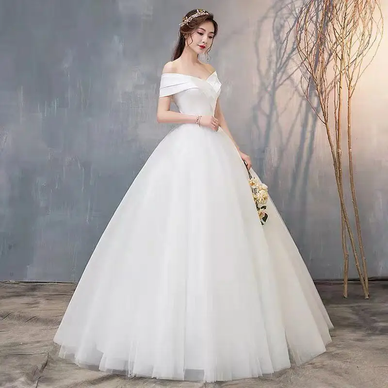 4 Styles Long Gown Simple White Wedding Dress Princess New Year Robe Woman Lace Up Prom Party Dresses Girls Sweet Memory