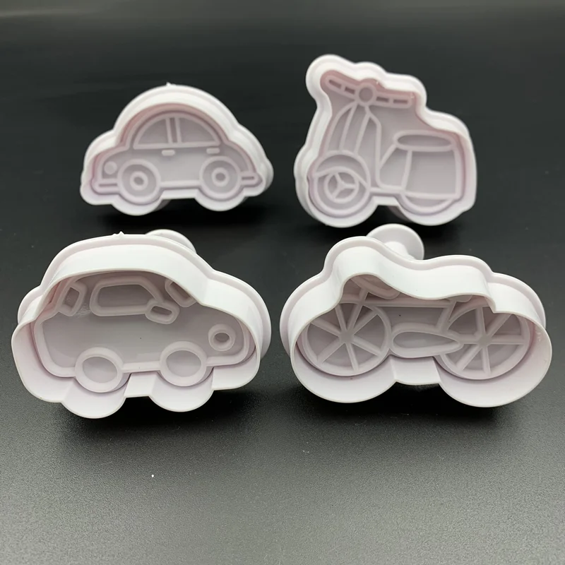 4Pcs/Set Car Bicycle Plastic Biscuit Mold DIY Kitchen Cake Decorating Tools Cookie Cutter Stamp Fondant Embosser Die