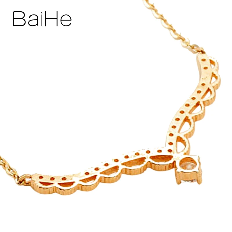 BAIHE Solid 18K Rose Gold H/SI Natural Diamond Princess Necklace Women Fine Jewelry Making Prinses Ketting Prinsesse halskjede