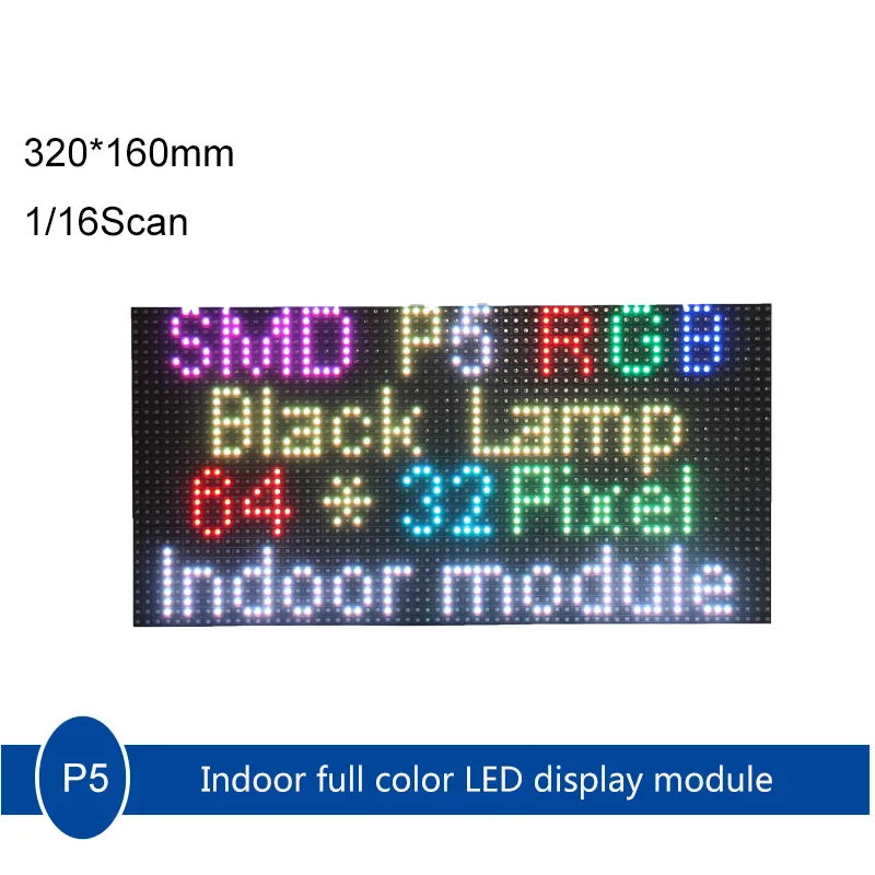 

Full Color SMD P5 Indoor RGB 3528 Black Lamp HUB75E LED Display Modules 64*32 Pixel 16Scan