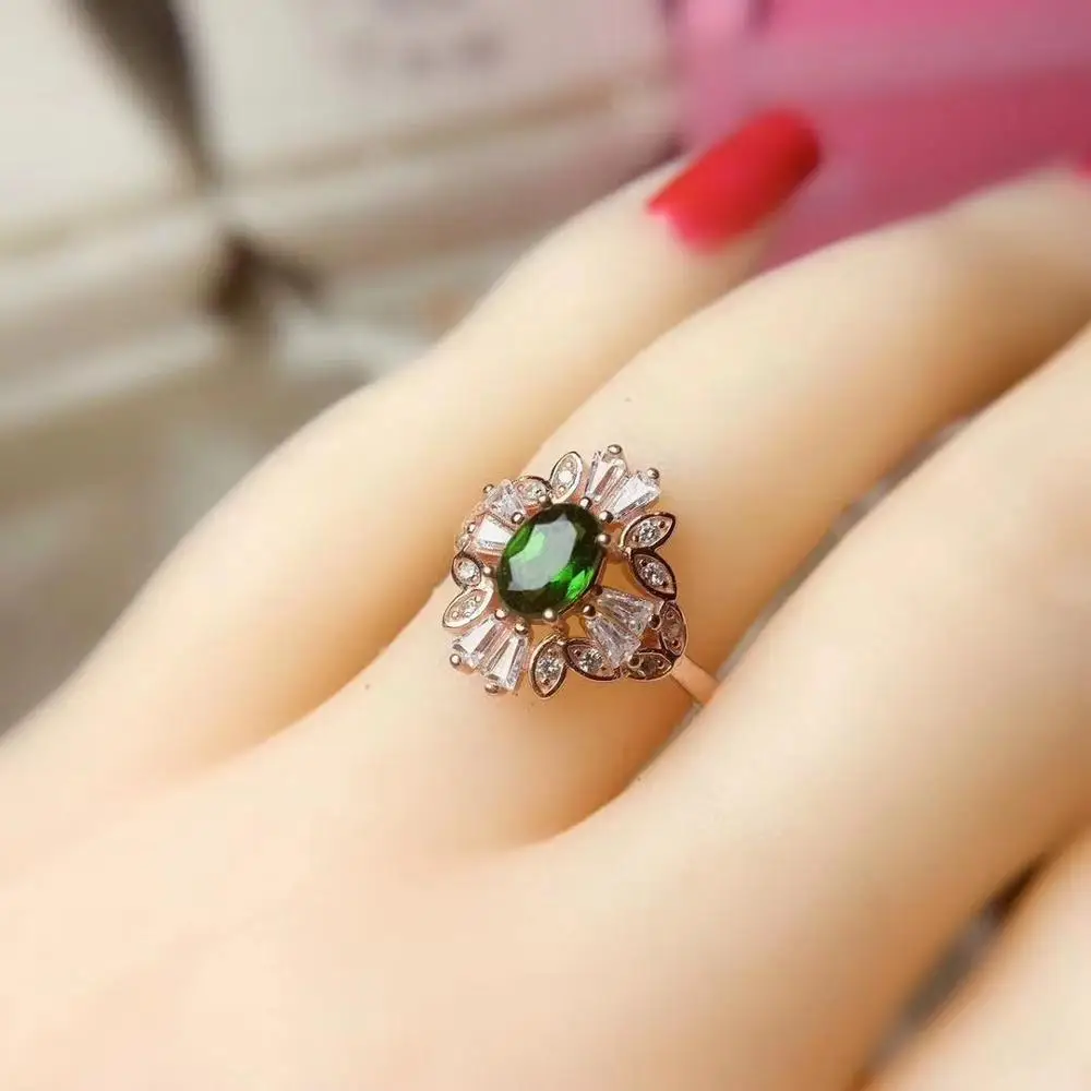 KJJEAXCMY boutique jewelry 925 sterling silver inlaid Natural Diopside trendy female ring support detection exquisite popular