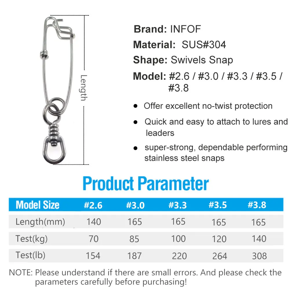 INFOF 5/20PCS Sea Fishing Swivels Snap Stainless Steel Longline Branch Hangers Swivel Super-strong Fast Clip Saltwater Fishing