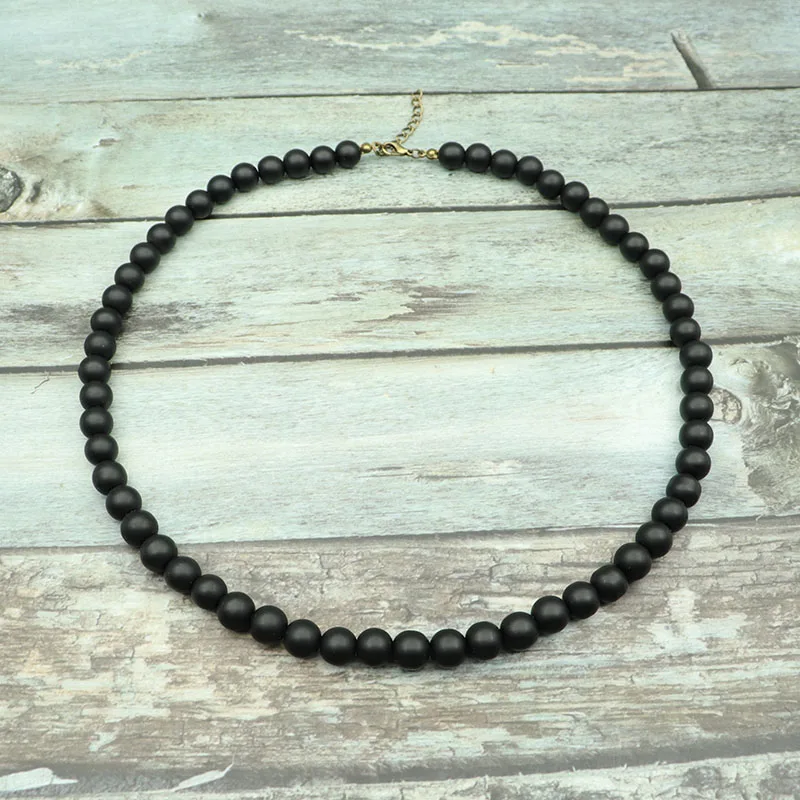 Minimalist Tiger eye Necklace Men Women 10mm Big Beads 22 Inches Long Necklace Hiphop Rock Black Onyx Obsidian Beads Necklace