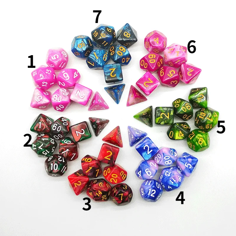 7Pcs/set Foreign Trade Hot Sale Acrylic Double Color Multi-faced Dice Game Set Engraving Digital Dice