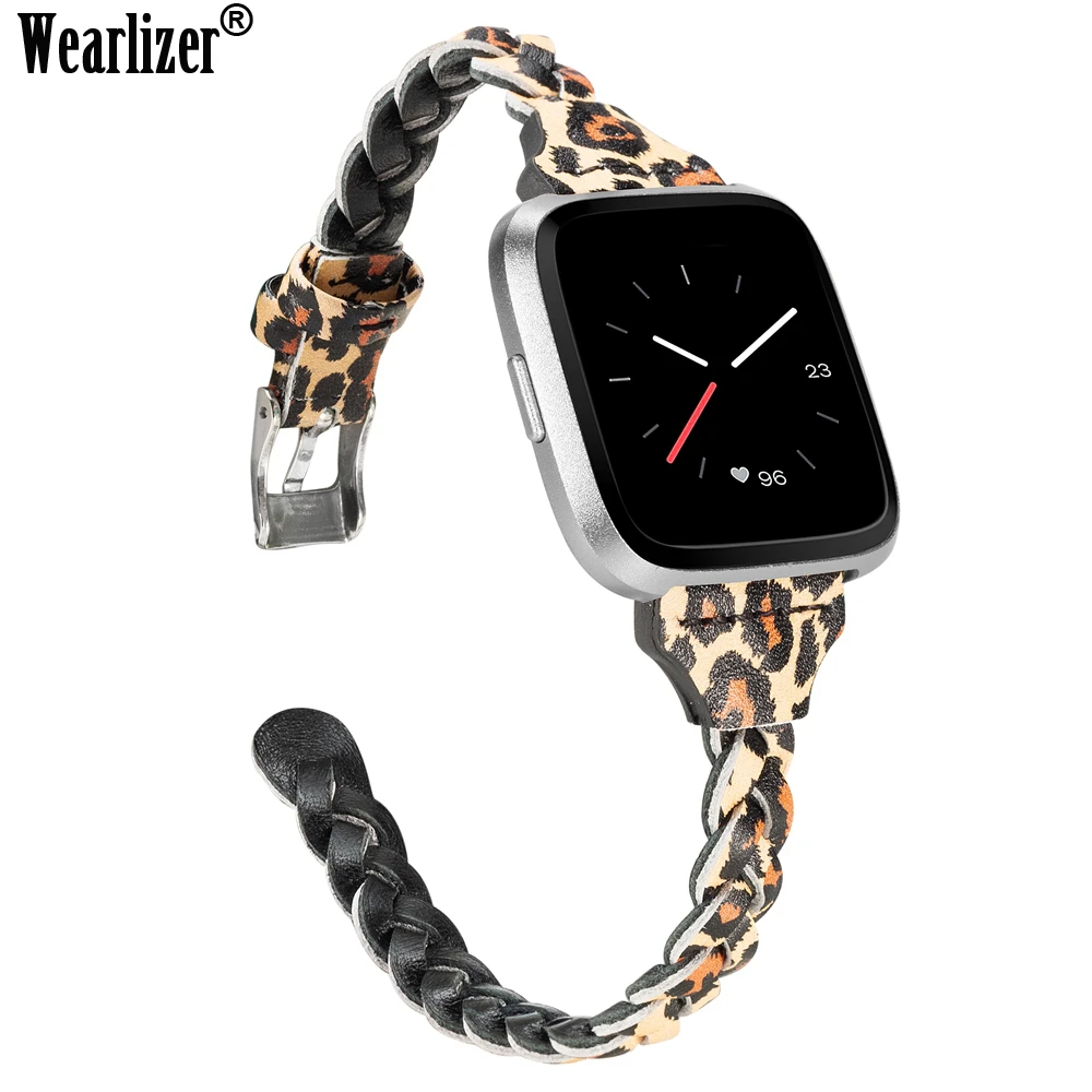 Wearlizer For Fitbit Versa 2 Manual Weave Leather Wrist Strap Replacement Watch Band Bracelet for Fitbit Versa Smart Watch