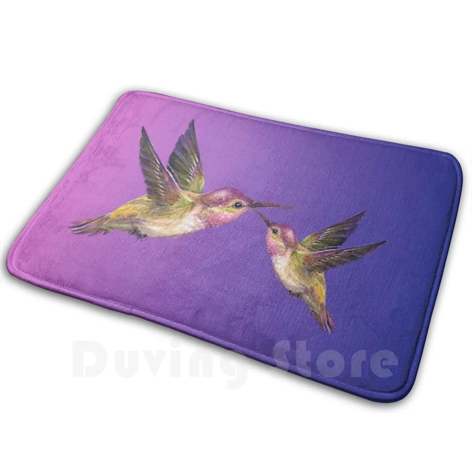 Purple Hummingbird Duo Mat Rug Carpet Anti-Slip Floor Mats Bedroom Hummingbird Bird Wildlife Nature Fly Garden Hummingbird Art