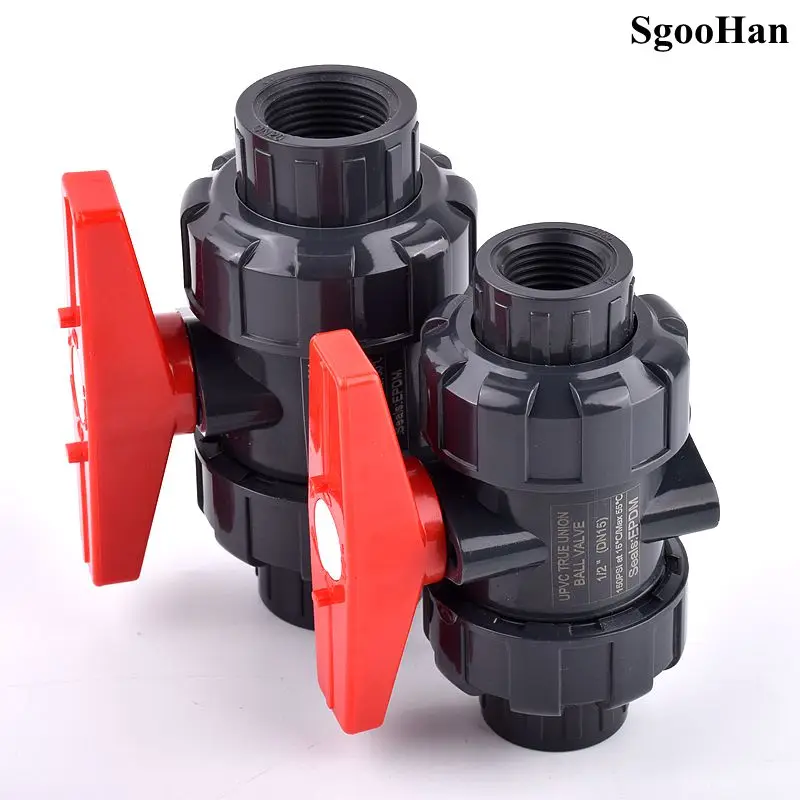 1/2″~2″ Inch UPVC Double Female Thread Union Ball Valve Aquarium Fish Tank Water Tuber Adapter Garden Home Pipe Connectors