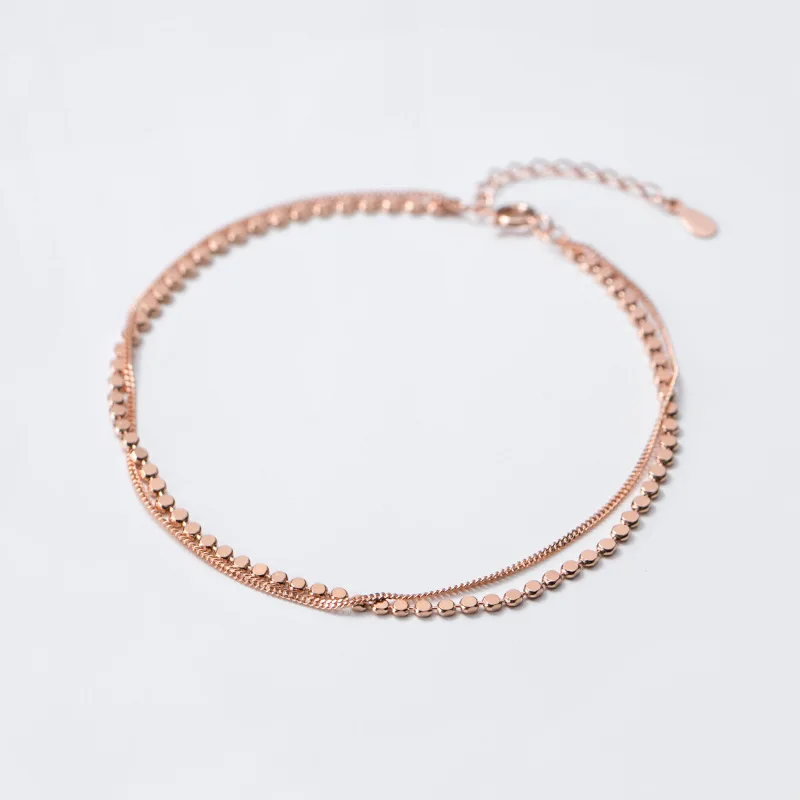MIQIAO Geometric Anklet Women 925 Sterling Silver Rose Gold Female Simple Fashion Chain For Ladies Sweet Aesthetic Jewelry Gift